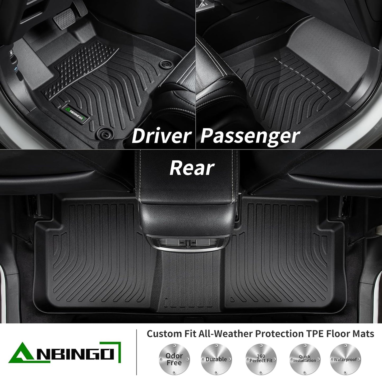 ANBINGO®-Floor Mats & Cargo Liner for Genesis GV80 2021-2026 5 Seats (Not Fit Coupe) All Weather Protection TPE Heavy Duty Non-Slip Automotive 2026 GV80 Floor Liners Accessories, Black