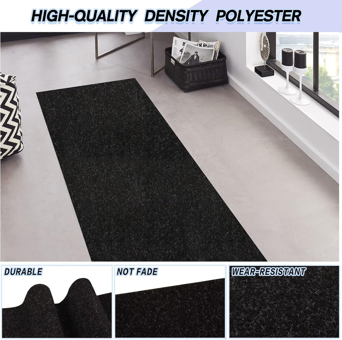 Custom Size Backed Non-Slip Area Rugs Runner, Easy Clean, Waterproof Runner Rugs for Hallway Entryway, Kitchen, Laundry, 4FT x 6FT, Black
