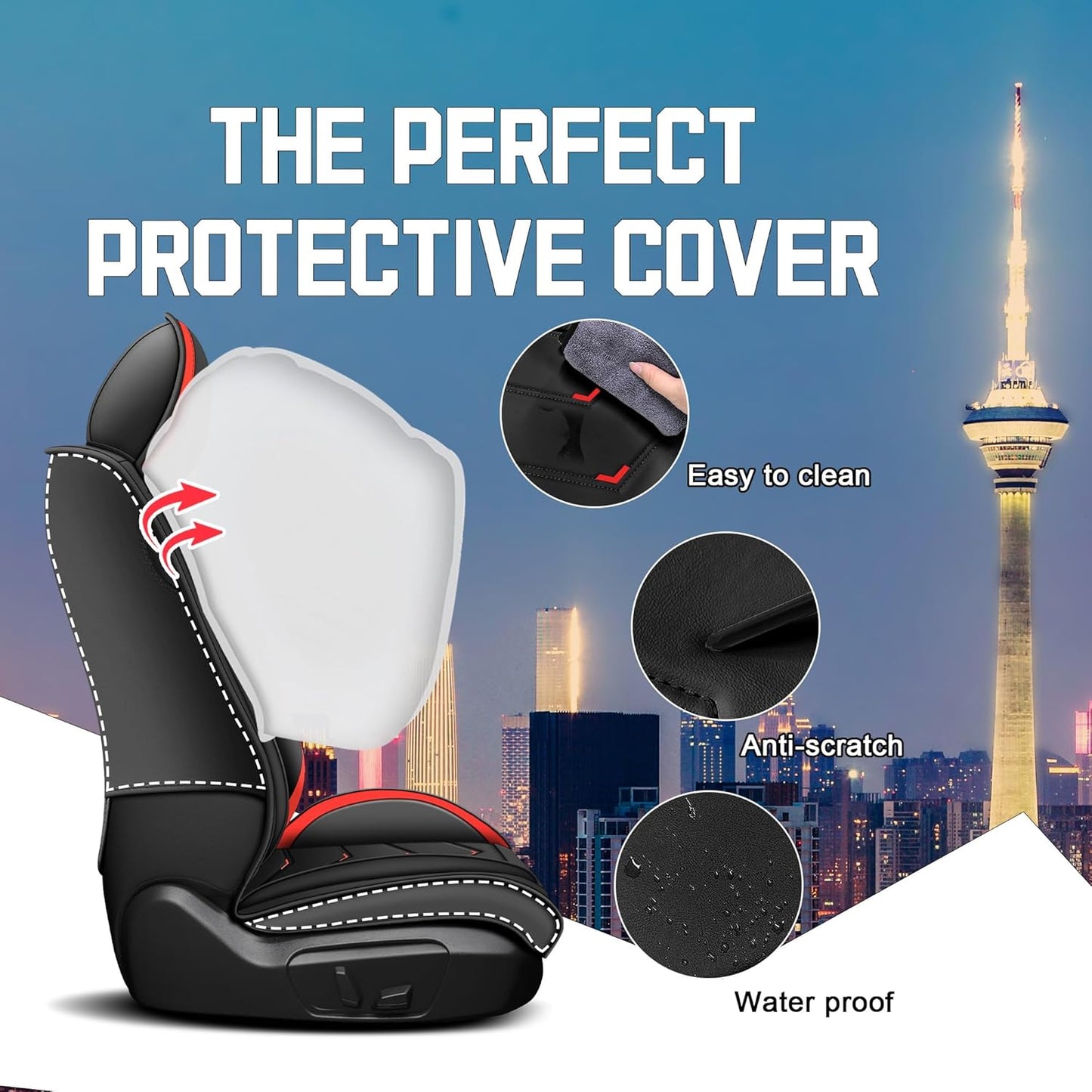 Car Seat Covers for Chrysler Pacifica 2004-2025, Stylish Sport Seat Cover, Premium Nappa Leather Car Seat Cover. Automobile Seat Covers Sets.(Luxury 2 Seats/Black Red)