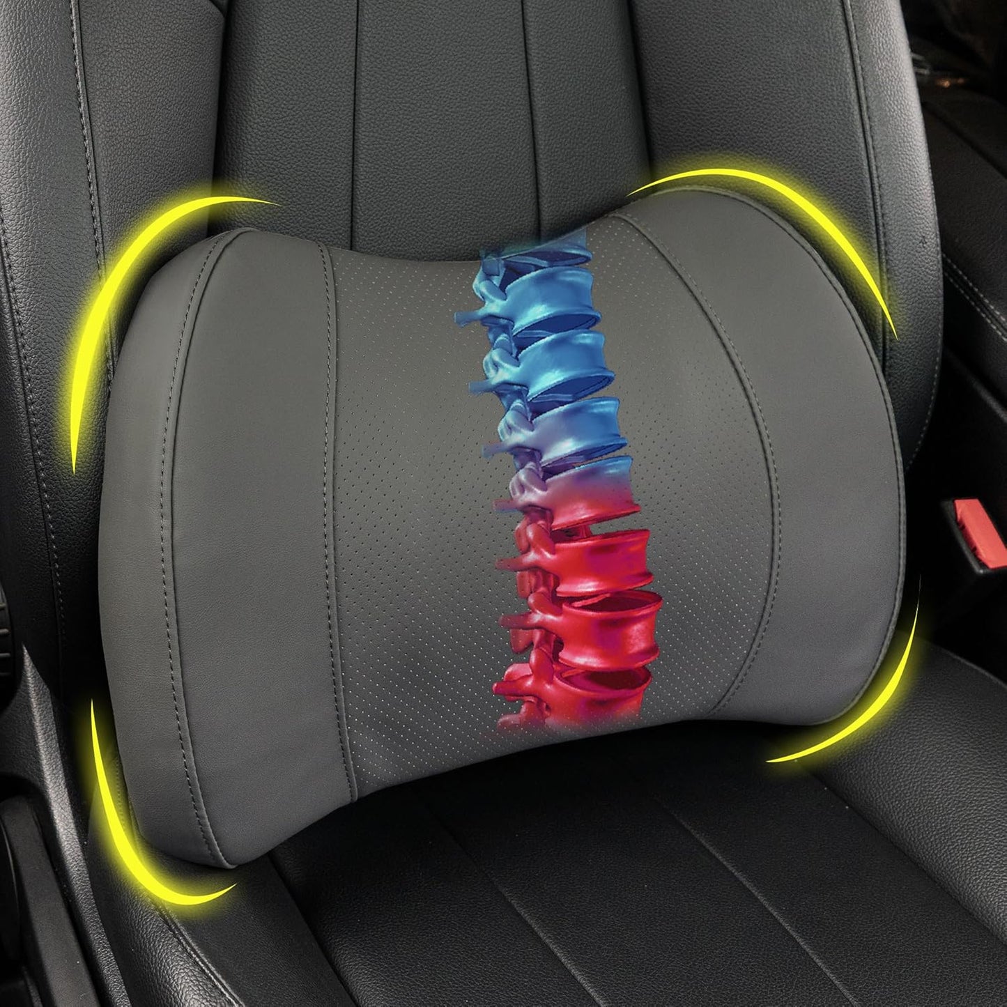 Lumbar Support Pillow for Car, Memory Foam Lumbar Pillow for Lower Back Pain Relief - Back Cushion for Driving, Chair Support for Car-Office Chair, Wheelchair - Classic Dark Grey