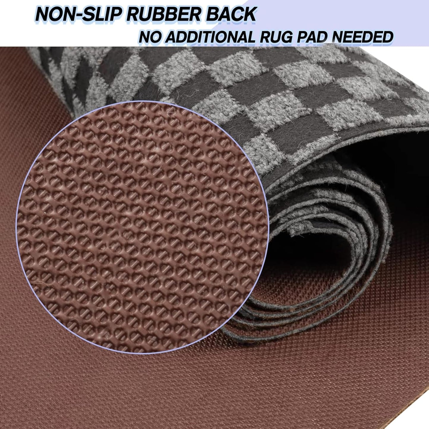 Custom Size Backed Non-Slip Area Rugs Runner, Easy Clean, Waterproof Runner Rugs for Hallway Entryway, Kitchen, Laundry, 4FT x 39FT, Gray Checkered