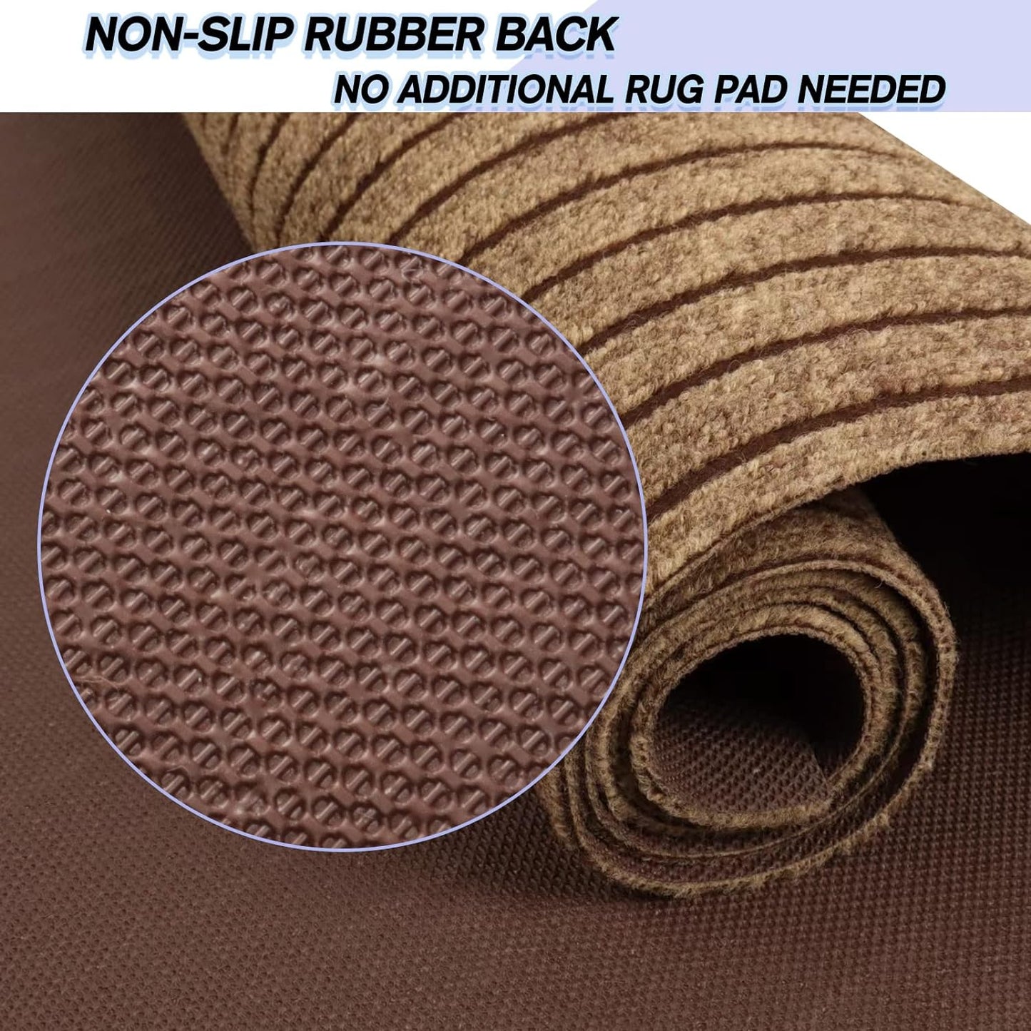 Custom Size Backed Non-Slip Area Rugs Runner, Easy Clean, Waterproof Runner Rugs for Hallway Entryway, Kitchen, Laundry, 3FT x 66FT, Brown Stripe