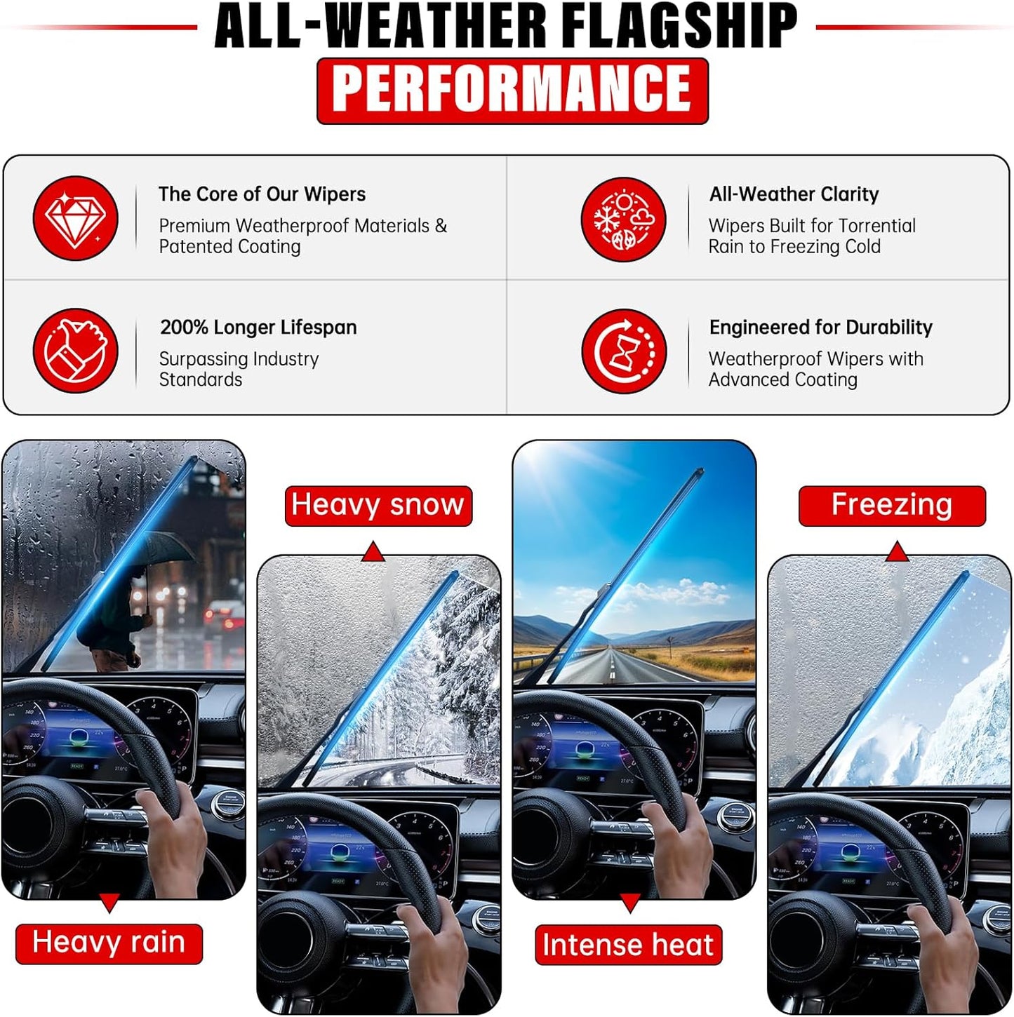 Windshield Wiper Blades Replacement for 2007-2015 Mazda CX9 CX-9 Original Factory Quality Front Rear Wipers Blade Set for My Car - 26" 17" 14" (Pack of 3)