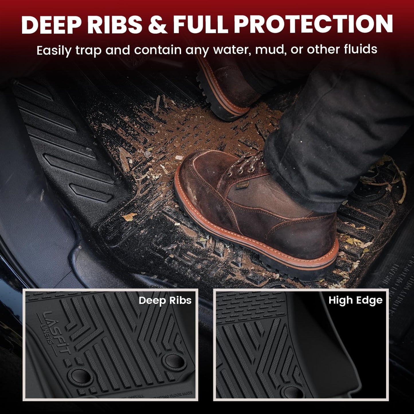 LASFIT Floor Mats for Toyota Tacoma 2024 2025 Double Cab (Only Fit Manual) All Weather Floor Liner for Tacoma TPE Custom Fit Car Mats Front&Rear 2 Row Mats,Black(Not fit Xtra Cab&Hybrid&Auto Trans)
