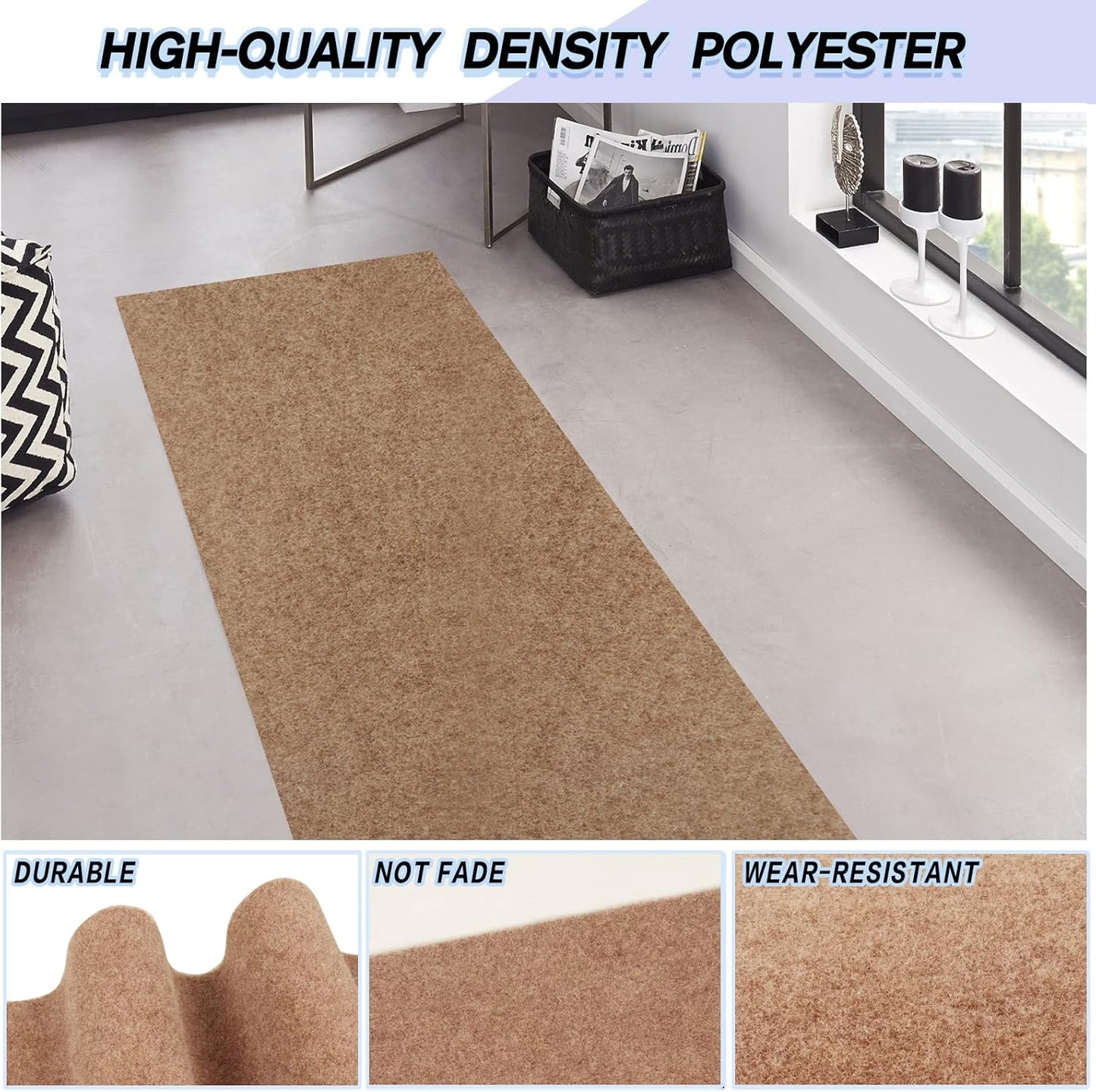 Custom Size Backed Non-Slip Area Rugs Runner, Easy Clean, Waterproof Runner Rugs for Hallway Entryway, Kitchen, Laundry, 2FT x 38FT, Beige