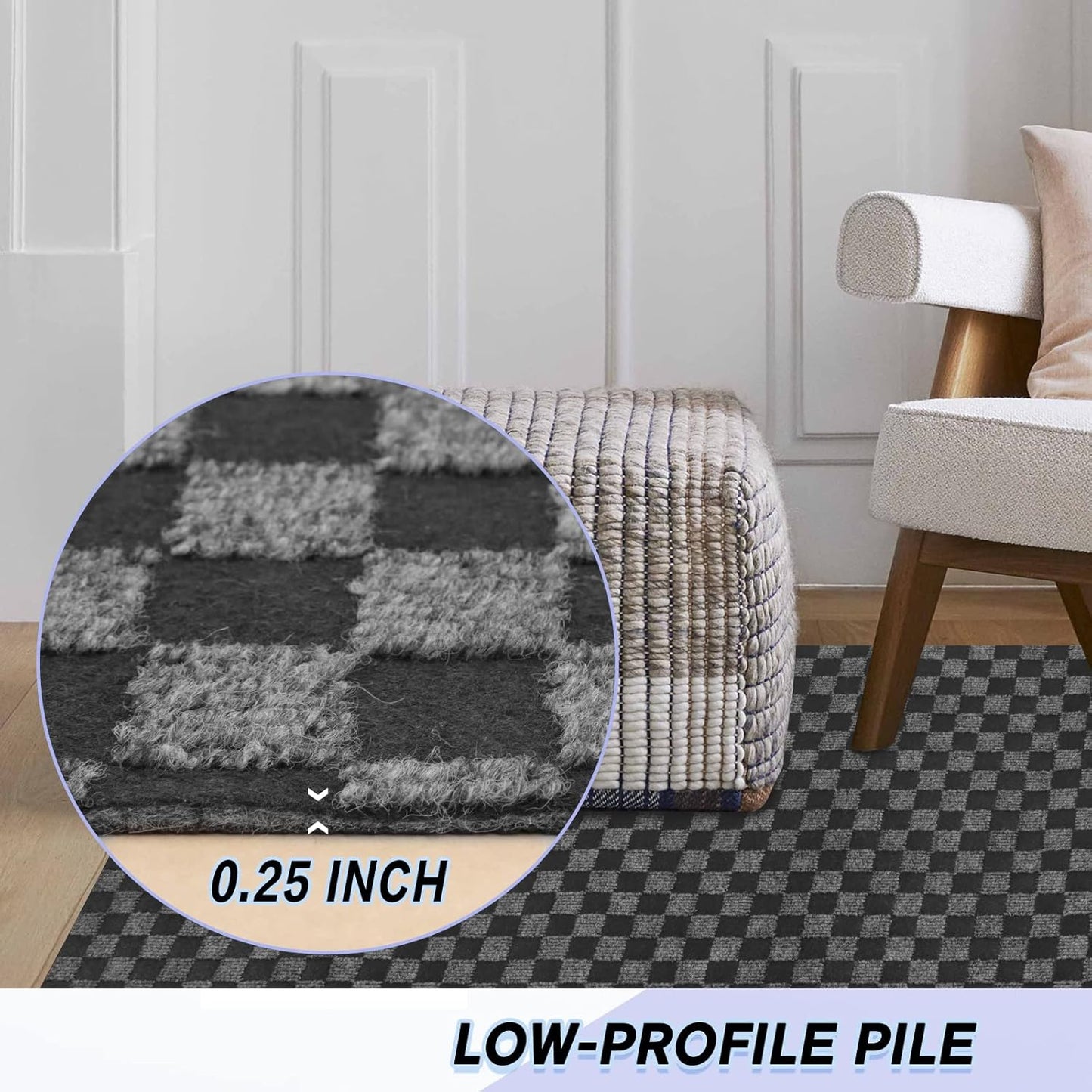 Custom Size Backed Non-Slip Area Rugs Runner, Easy Clean, Waterproof Runner Rugs for Hallway Entryway, Kitchen, Laundry, 4FT x 41FT, Gray Checkered