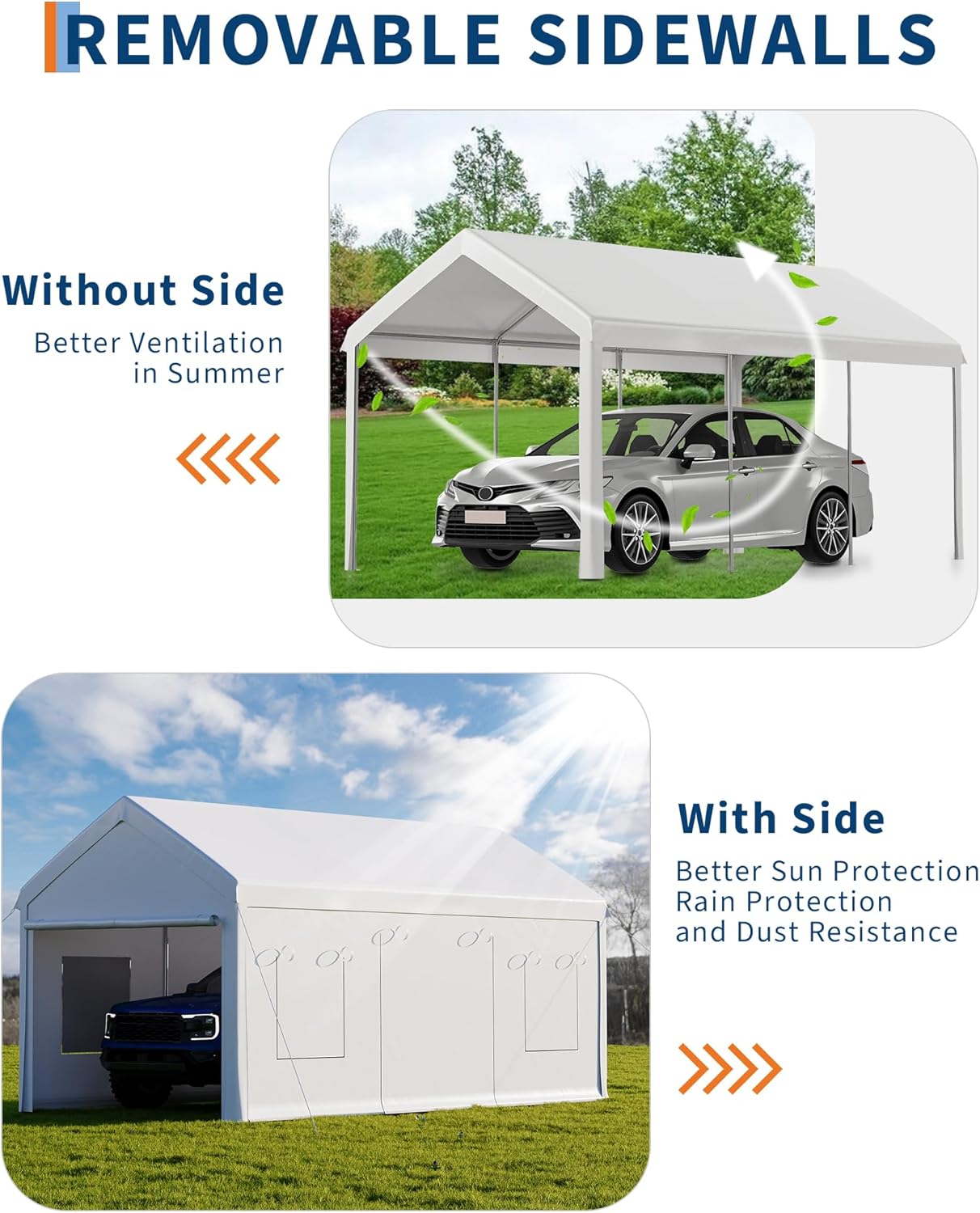 10x20 Ft. Metal Carport Garage with PE Fabric and Galvanized Steel Frame Outdoor Shelter for Cars, Trucks and Boats with 4 Doors and Mesh Windows for Ventilation - White