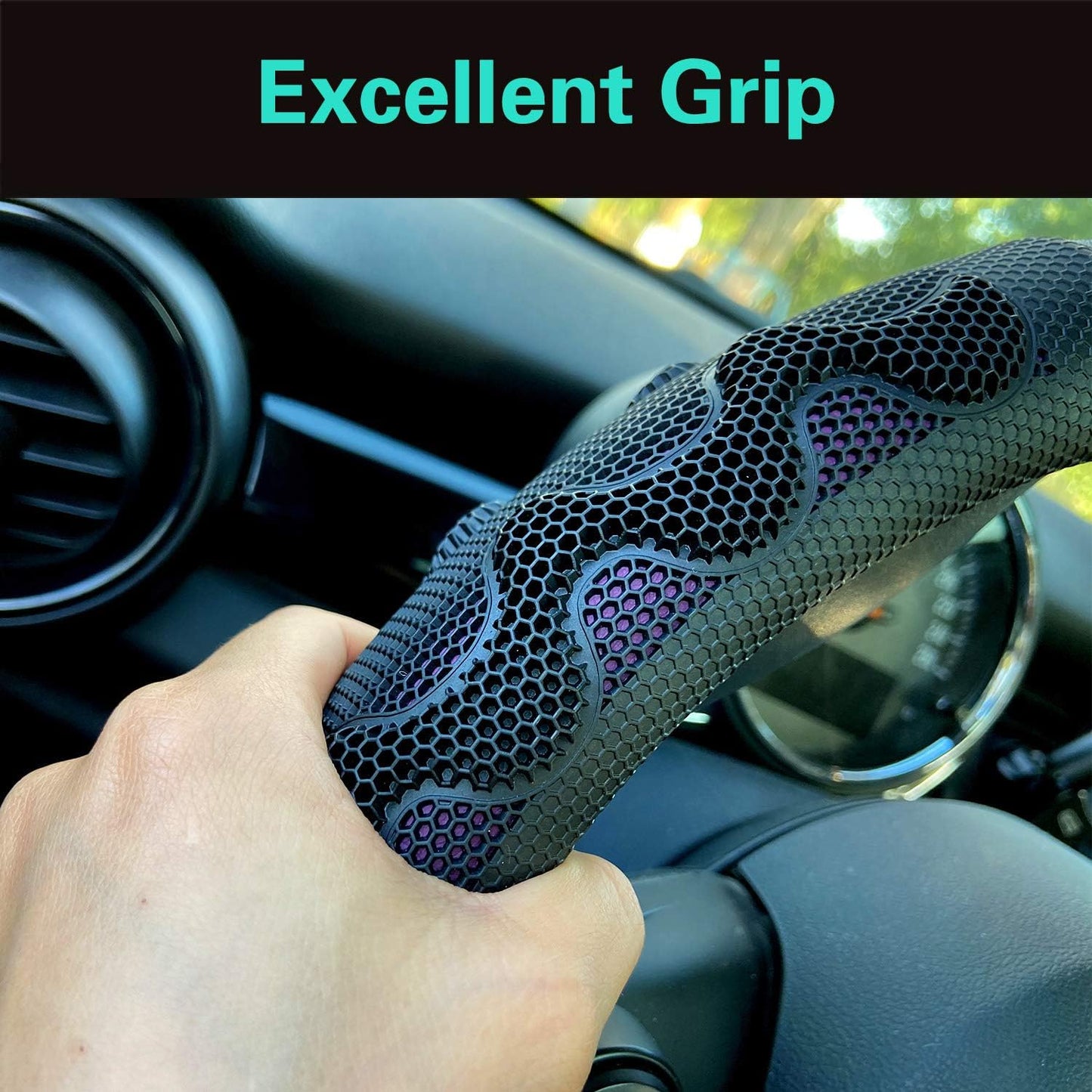 PINCTROT Steering Wheel Cover Great Grip with 3D Honeycomb Anti-Slip Design, Universal 14.5-15 Inch (Purple)