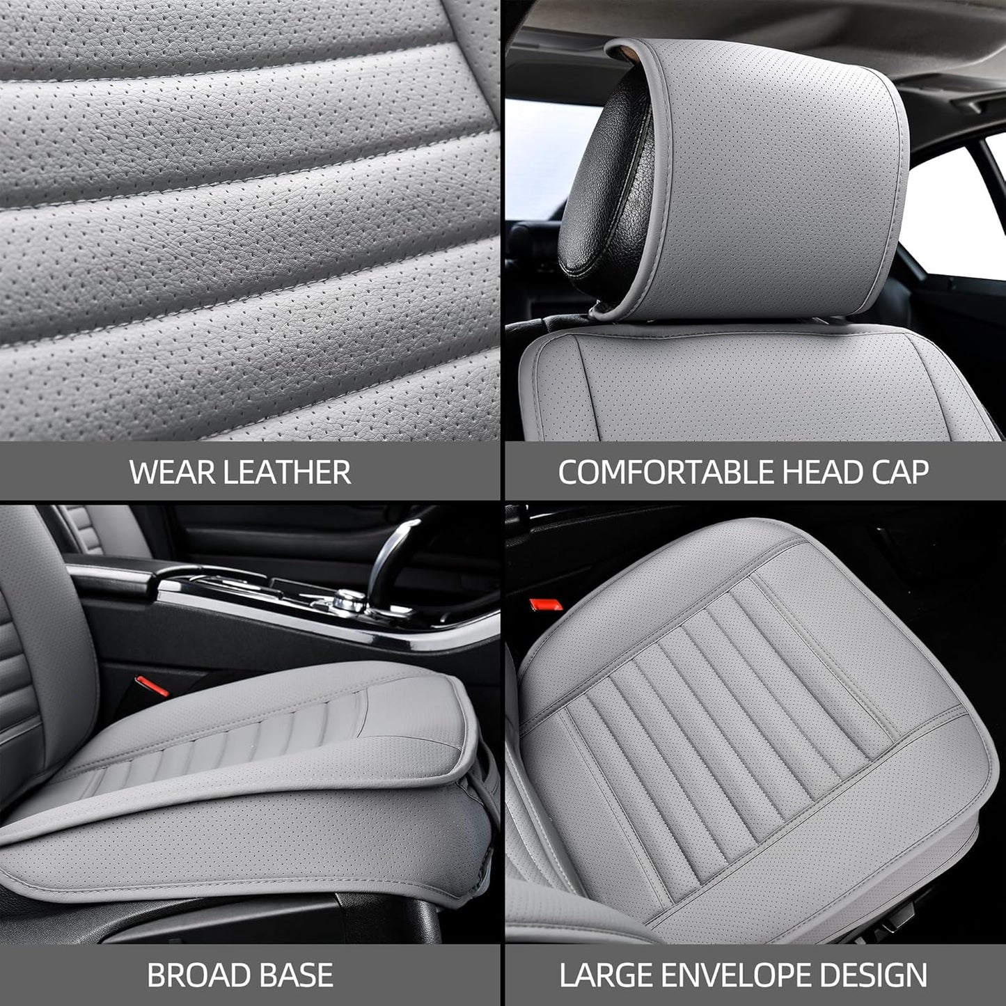 2pc Car Seat Covers, Luxury Car Protectors, Universal Anti-Slip Driver Seat Covers, Edge Wrapping Front Car Seat Covers with PU Leather(Gray)